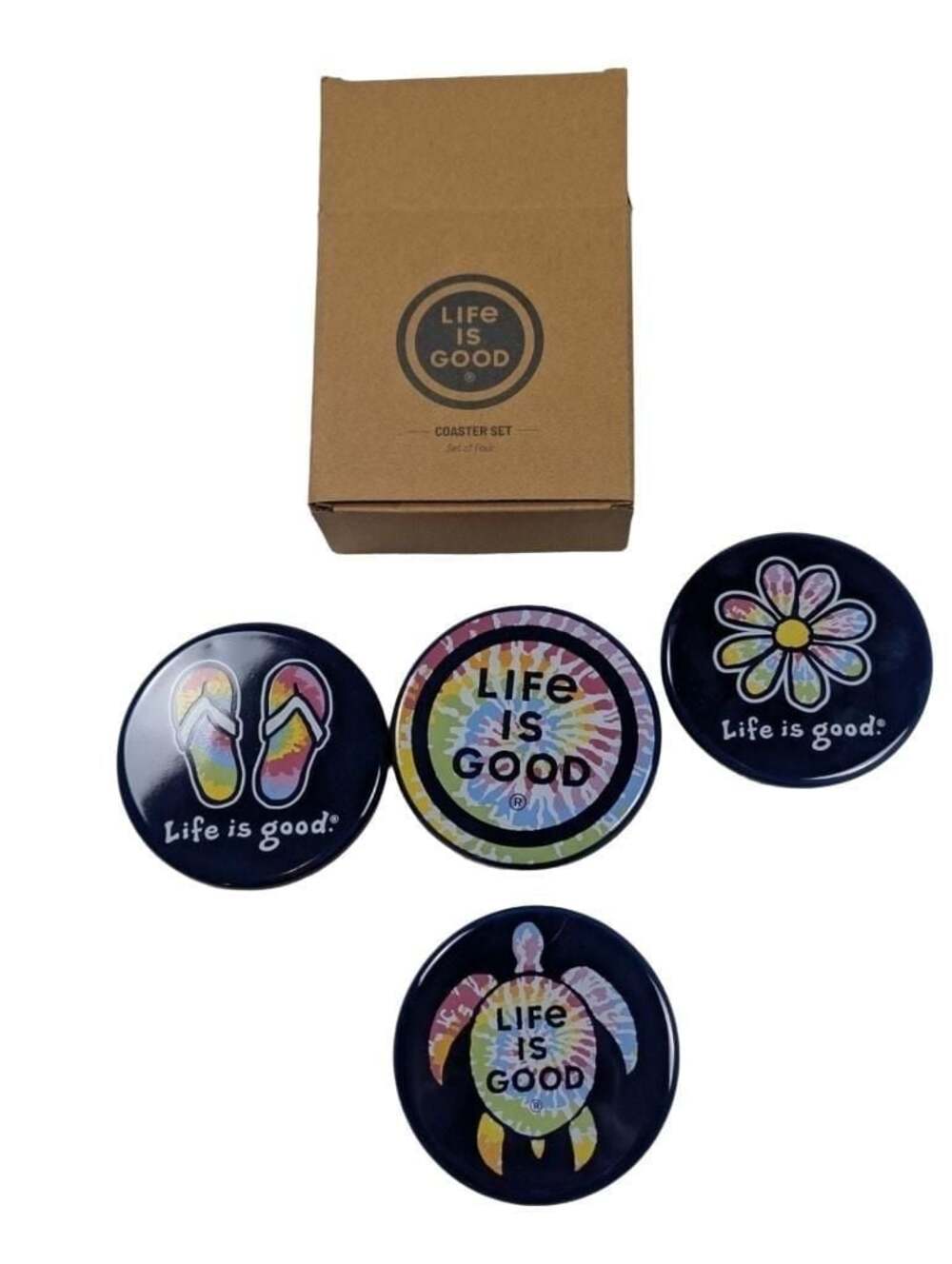 Life is Good Stoneware Coaster Set 4-Pack Tie-Dye New In Box Gift